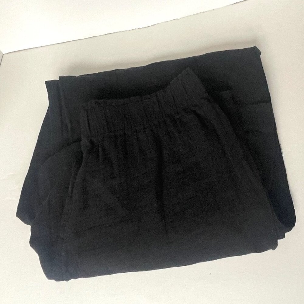 GAP Crinkle Gauze Wide Leg Pants Womens Large Tall Black Cotton Pull On - Picture 8 of 10